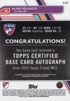 2023 Finest MLS - Base Autographs Neon Green Refractor #A-AV Alan Velasco Back