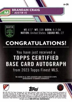 2023 Finest MLS - Base Autographs Neon Green Refractor #A-CR Brandan Craig Back