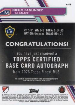 2023 Finest MLS - Base Autographs Aqua Refractor #A-DF Diego Fagundez Back