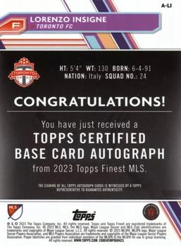 2023 Finest MLS - Base Autographs Aqua Refractor #A-LI Lorenzo Insigne Back