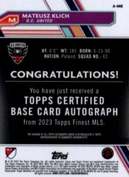 2023 Finest MLS - Base Autographs Aqua Refractor #A-MK Mateusz Klich Back