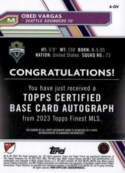 2023 Finest MLS - Base Autographs Aqua Refractor #A-OV Obed Vargas Back