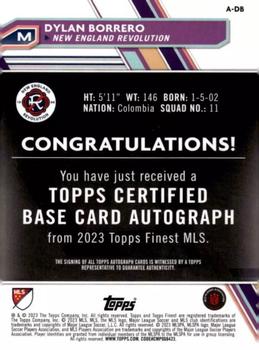2023 Finest MLS - Base Autographs SuperFractor #A-DB Dylan Borrero Back