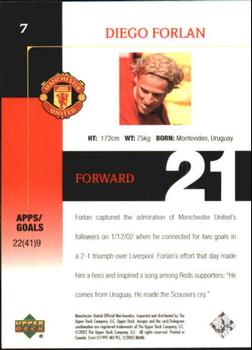 2003 Upper Deck Manchester United #7 Diego Forlan Back