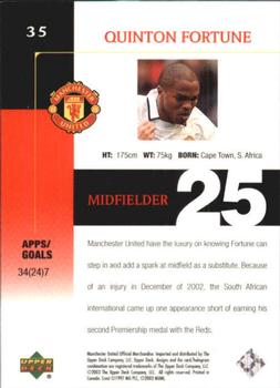 2003 Upper Deck Manchester United #35 Quinton Fortune Back