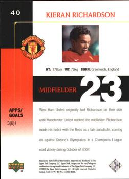 2003 Upper Deck Manchester United #40 Kieran Richardson Back