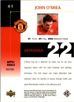 2003 Upper Deck Manchester United #61 John O'Shea Back