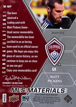 2012 Upper Deck MLS - MLS Materials #M-MP Matt Pickens Back
