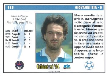 1994 Joker Italian League #185 Giovanni Bia Back