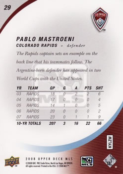 2008 Upper Deck MLS #29 Pablo Mastroeni Back