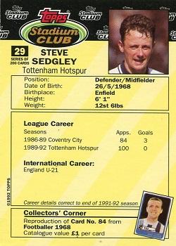 1992 Stadium Club #29 Steve Sedgley Back