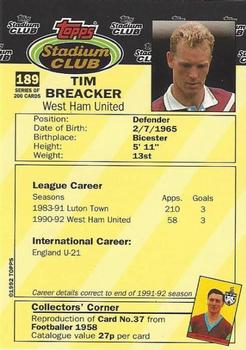 1992 Stadium Club #189 Tim Breacker Back