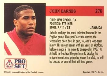 1991-92 Pro Set (England) #276 John Barnes  Back