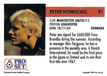 1991-92 Pro Set (England) #61 Peter Schmeichel Back