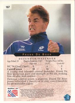 1994 Upper Deck World Cup Contenders English/Spanish #167 Frank De Boer Back