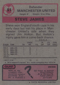 1975-76 Topps #51 Steve James Back