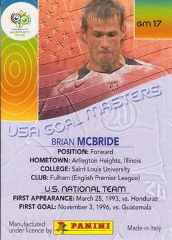 2006 Panini World Cup - USA Goal Masters #GM17 Brian McBride Back