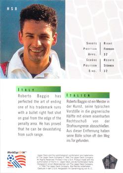 1994 Upper Deck World Cup Contenders English/German - Hot Shots #HS8 Roberto Baggio Back