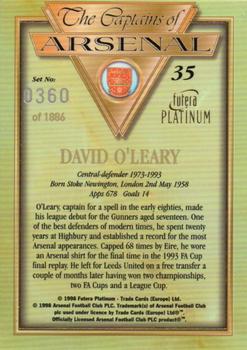 1998 Futera Platinum The Captains of Arsenal #35 David O'Leary Back