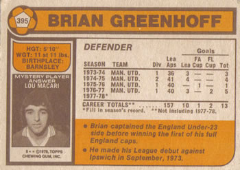 1978-79 Topps #395 Brian Greenhoff Back