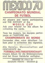 1970 Panini FIFA World Cup Mexico Stickers #NNO Julio Cesar Cortes Back