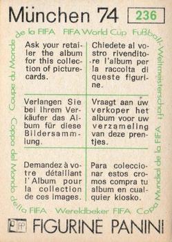 1974 Panini FIFA World Cup Munich Stickers #236 Heinz Stuy Back