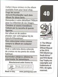 2010 Panini FIFA World Cup Stickers (Black Back) #40 Kagisho Dikgacoi Back