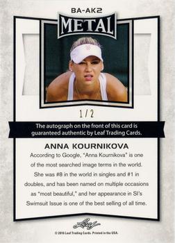 2016 Leaf Metal - Autographs Red #BA-AK2 Anna Kournikova Back