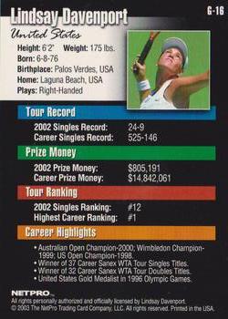 2003 NetPro - Glossy #G-16 Lindsay Davenport Back