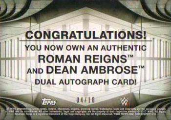 2017 Topps WWE Road To Wrestlemania - Dual Autographs #NNO Roman Reigns / Dean Ambrose Back