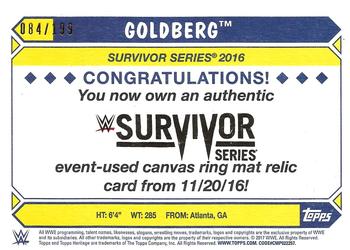 2017 Topps WWE Heritage - Survivor Series 2016 Mat Relics #NNO Goldberg Back