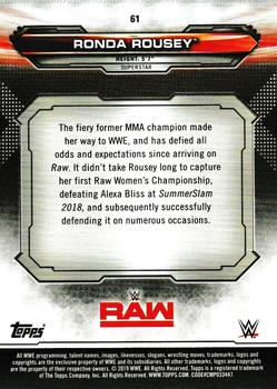 2019 Topps WWE RAW #61 Ronda Rousey Back