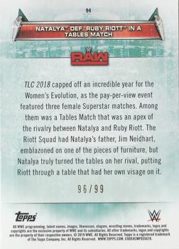 2019 Topps WWE Women's Division - Purple #94 Natalya def. Ruby Riott in a Tables Match (TLC 2018 12/16/2018) Back