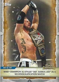 2020 Topps Road to WrestleMania #65 WWE Champion AJ Styles Def. Samoa Joe in a No-Disqualification Match Front