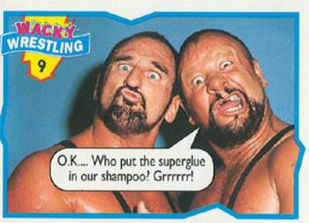 1993 Topps Wacky Wrestling #9 The Bushwhackers Front