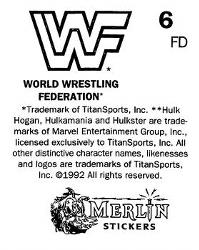 1992 Merlin WWF Stickers (England) #6 Hulk Hogan Back