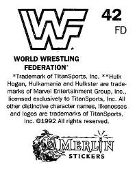 1992 Merlin WWF Stickers (England) #42 Bret Hart Back