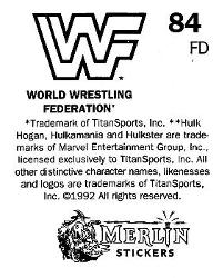 1992 Merlin WWF Stickers (England) #84 Undertaker Back