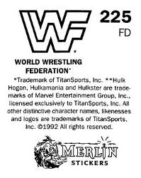 1992 Merlin WWF Stickers (England) #225 Bam Bam Bigelow Back