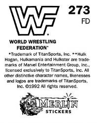 1992 Merlin WWF Stickers (England) #273 Bobby Heenan Back