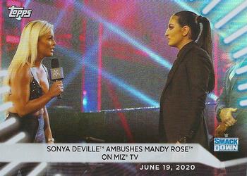 2021 Topps WWE Women's Division - Rainbow Foil #30 Sonya Deville Ambushes Mandy Rose on Miz TV Front