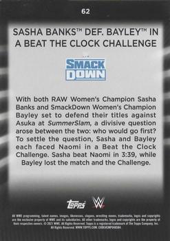 2021 Topps WWE Women's Division - Rainbow Foil #62 Sasha Banks def. Bayley in a Beat the Clock Challenge Back