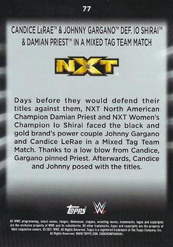 2021 Topps WWE Women's Division - Rainbow Foil #77 Candice LeRae & Johnny Gargano def. Io Shirai & Damian Priest in a Mixed Tag Team Match Back