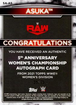 2021 Topps WWE Women's Division - 5th Anniversary Championship Autographs Orange #5A-AS Asuka Back