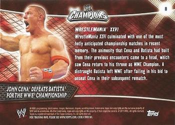 2011 Topps WWE Champions #8 John Cena Defeats Batista Back