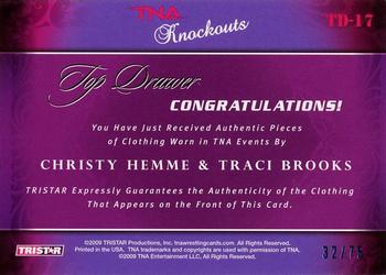 2009 TriStar TNA Knockouts - Top Drawer Memorabilia Turquoise #TD-17 Christy Hemme / Traci Brooks Back