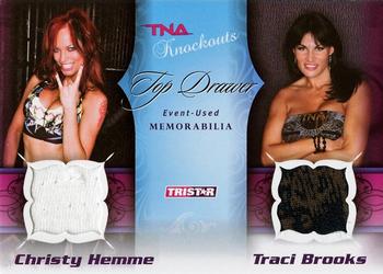 2009 TriStar TNA Knockouts - Top Drawer Memorabilia Turquoise #TD-17 Christy Hemme / Traci Brooks Front