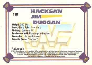 1991 Classic WWF Superstars #116 Hacksaw Jim Duggan Back