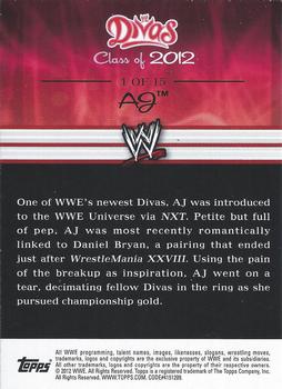 2012 Topps WWE - Divas Class of 2012 #1 AJ Back