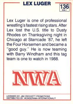 1988 Wonderama NWA #136b Lex Luger logo Back